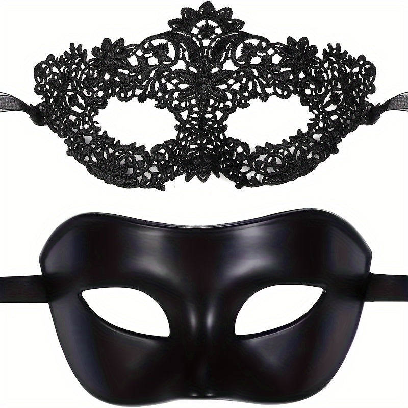 Elegant Lace Masquerade Mask Set for Women & Men - Perfect for Halloween, Bachelorette Parties, Weddings, and Venetian Celebrations