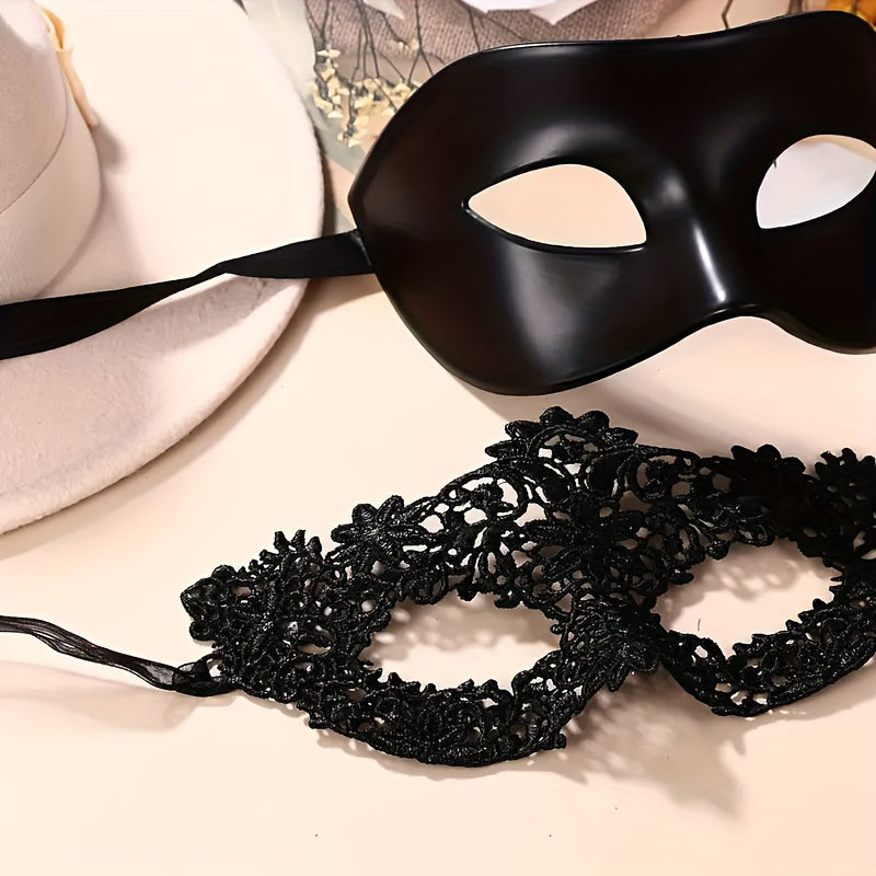 Elegant Lace Masquerade Mask Set for Women & Men - Perfect for Halloween, Bachelorette Parties, Weddings, and Venetian Celebrations