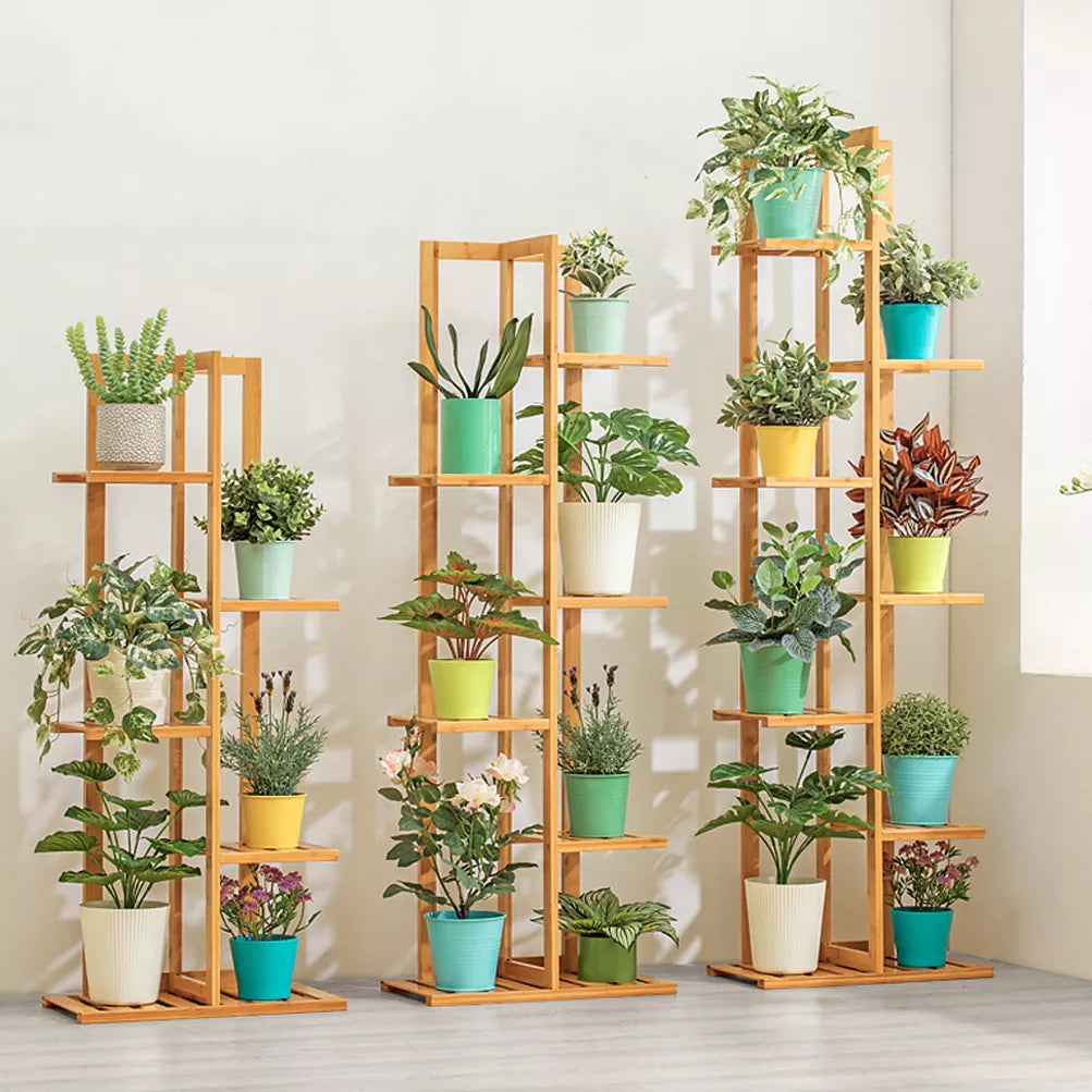 Bamboo Plant Stand Rack Multiple Flower Pot Holder Shelf Indoor Outdoor Planter Display Shelving Unit for Patio