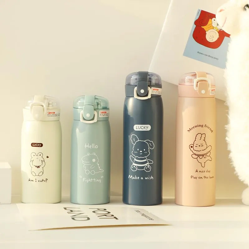 Portable Kids Thermos Mug With Straw Stainless Steel Cartoon Vacuum Flasks Children Cute Thermal Water Bottle Tumbler Thermocup