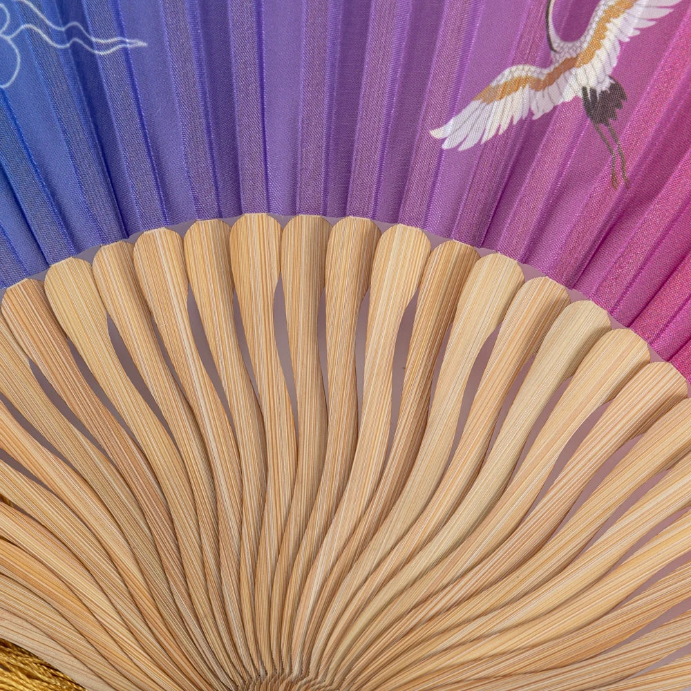 Fan Folding Fan Chinese Wind Girl-Style Crane With The Classic Summer Cheongsam Han Clothing Small Fan Small Bamboo Fan Dance Fa