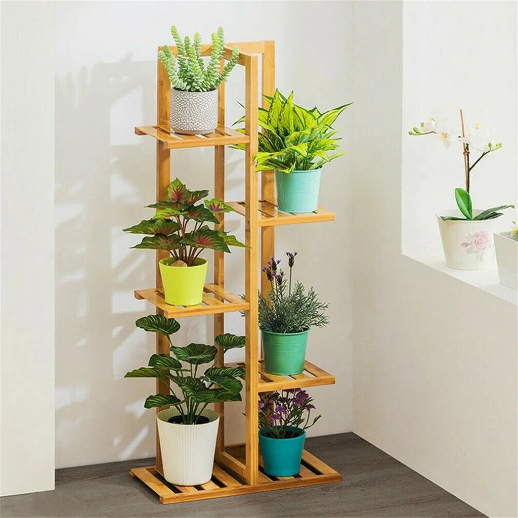 Bamboo Plant Stand Rack Multiple Flower Pot Holder Shelf Indoor Outdoor Planter Display Shelving Unit for Patio