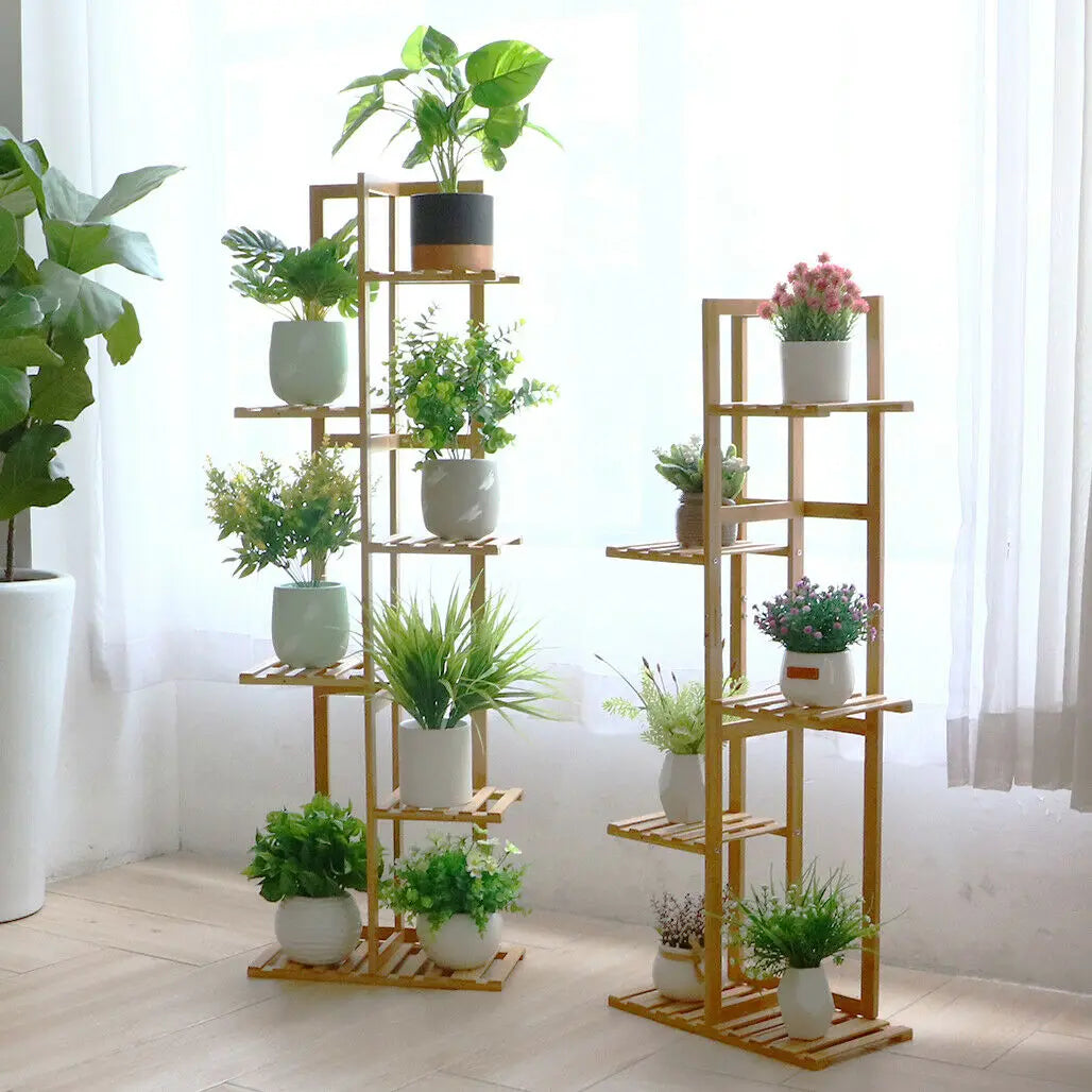 Bamboo Plant Stand Rack Multiple Flower Pot Holder Shelf Indoor Outdoor Planter Display Shelving Unit for Patio