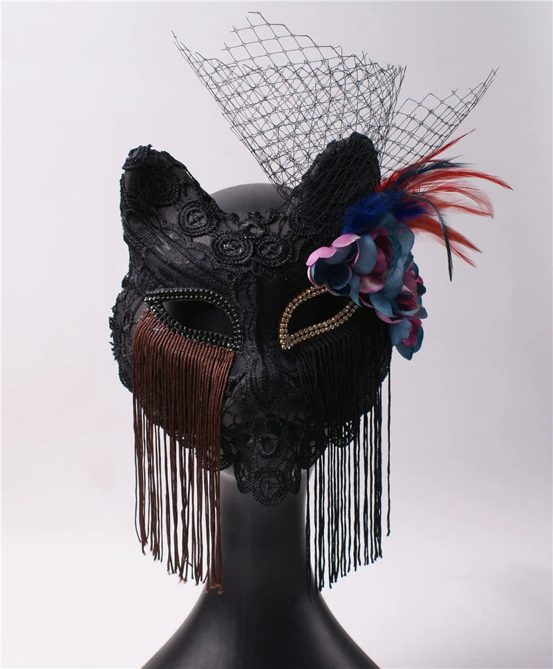 Venice Carnival Cat Mask Black Masquerade Graduation Party Accessories Women Elegant Halloween Cosplay Masks