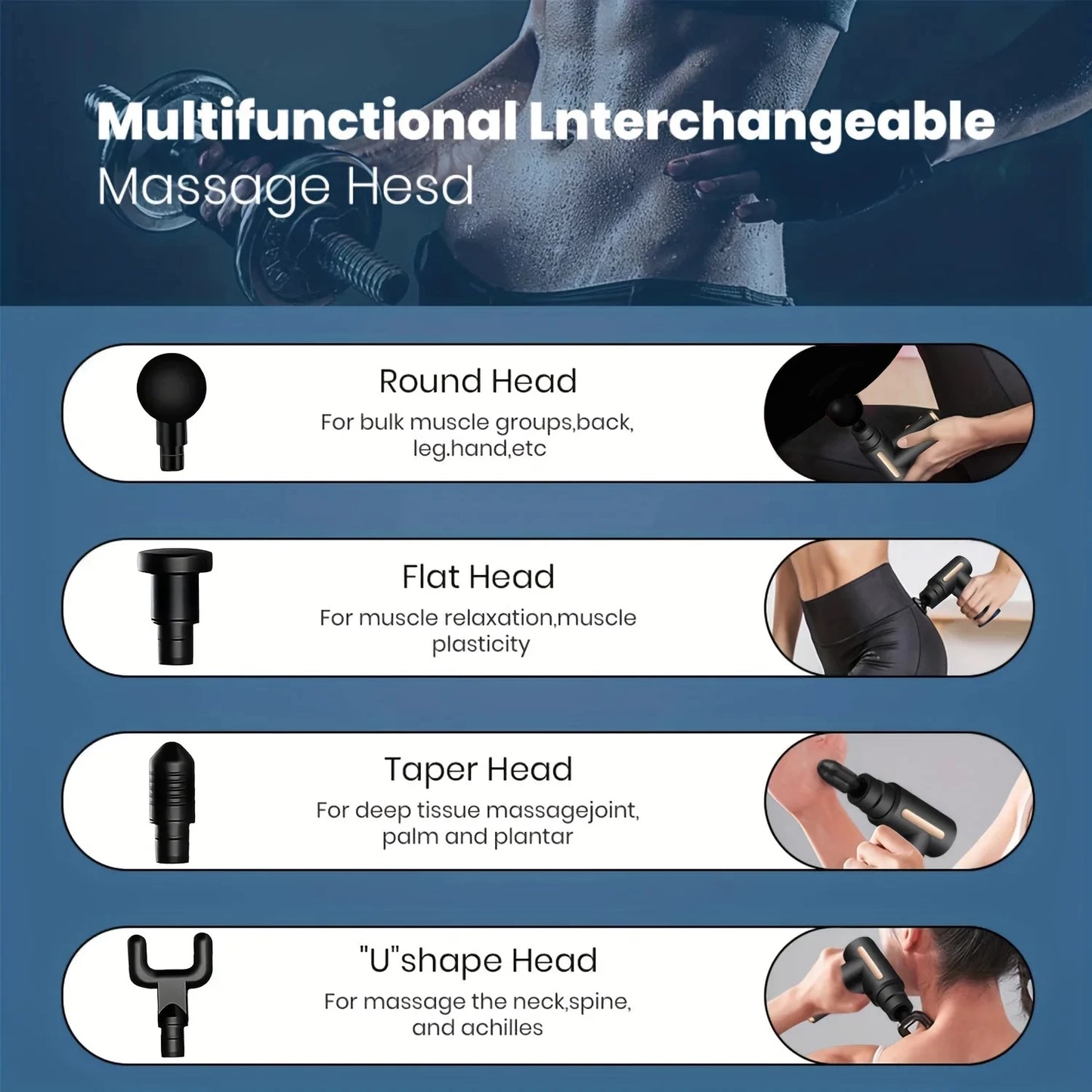 Portable Fascial Massage Gun Electric Percussion Pistol Massager Body Relaxation With LED Touch Screen with Replaceable Massage Head