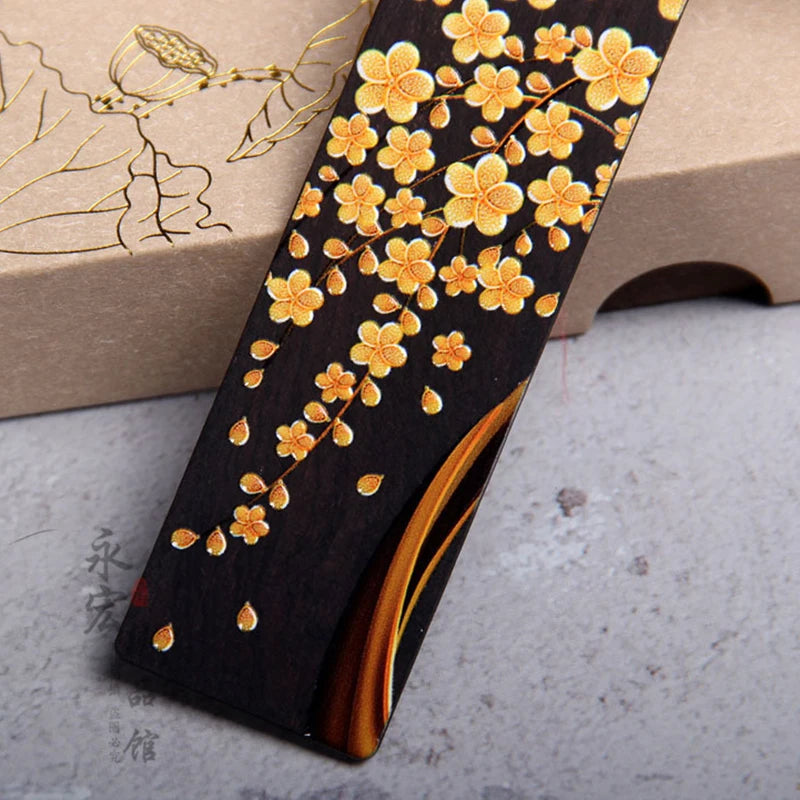 Retro Ebony Painted Golden Tree Wooden Bookmark Creative Chinese Style