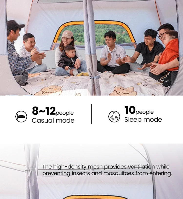 Sonuto Camping Family Tent 3-12 Person Double Layers Oversize 2 Rooms Thickened Rainproof Outdoor Family Camp Tour Equipment