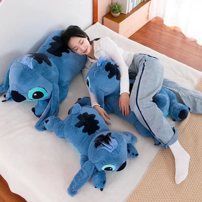 Disney 45/60/80cm Stitch Doll Plush Toys Lilo&Stitch Plush Stuffed Doll Soft Pillow Prone Posture Dark/Light Blue Cute