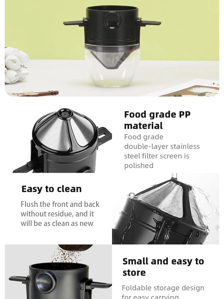 Collapsible Coffee Filter Portable Stainless Steel Drip Coffee Tea Holder Funnel Basket Reusable Tea Pot Holder Coffee Dripper