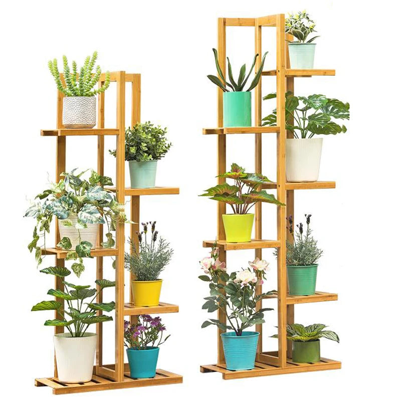 Bamboo Plant Stand Rack Multiple Flower Pot Holder Shelf Indoor Outdoor Planter Display Shelving Unit for Patio