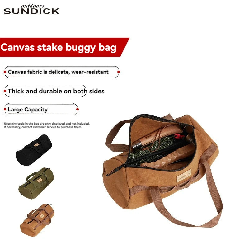 SUNDICK Camping Tent Pegs Bag, Cylindrical Stake Storage Backpack, Portable Miscellaneous Bag, Storage Box, Toolkit