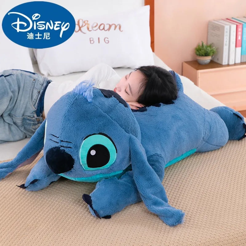 Disney 45/60/80cm Stitch Doll Plush Toys Lilo&Stitch Plush Stuffed Doll Soft Pillow Prone Posture Dark/Light Blue Cute