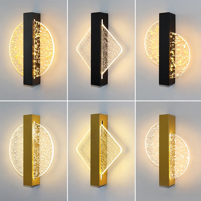 Luxurious Acrylic Wall Lamp Gold Foil Modern LED Indoor Wall Light 10W Nordic Sconce Lamp Bedside Light Bedroom LivingRoom Decor