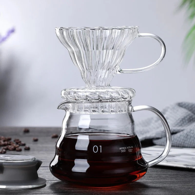 350/600/800ml Clear Glass Coffee Carafe Clouds Shape Glass Kettle Sharing Pot with Lids Coffee Pot for Pour Over Coffee Maker