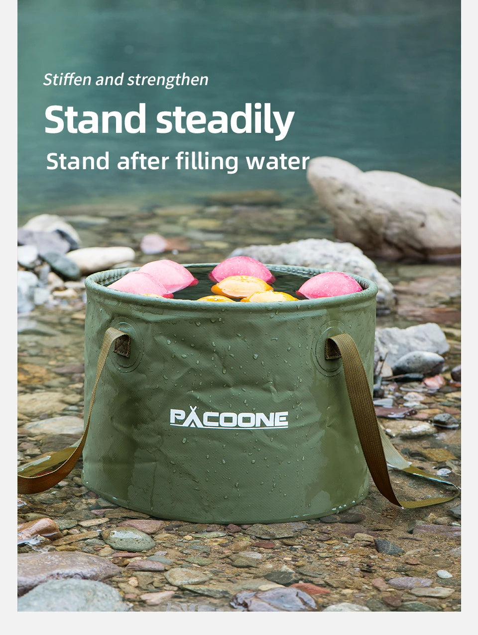 PACOONE Foldable Round Bucket Outdoor Travel Portable Water Basin Storage Bucket Camping Equipment