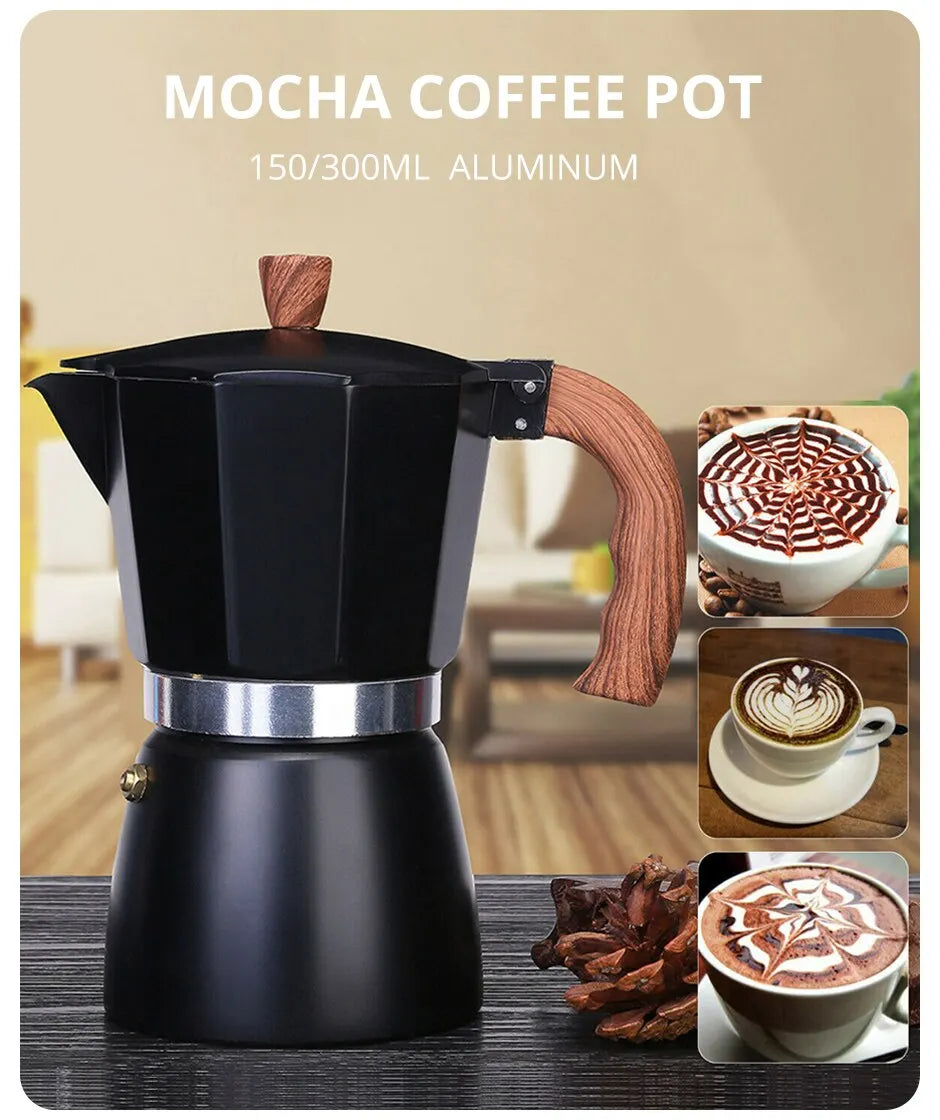 150ml 300ml Vintage Wooden Handle Espresso Maker Moka Pot Classic Italian Cafe Tools Kitchen Cafe Accessories