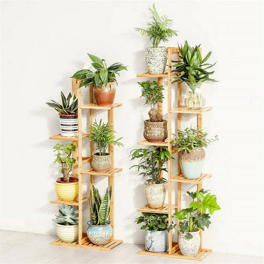 Bamboo Plant Stand Rack Multiple Flower Pot Holder Shelf Indoor Outdoor Planter Display Shelving Unit for Patio