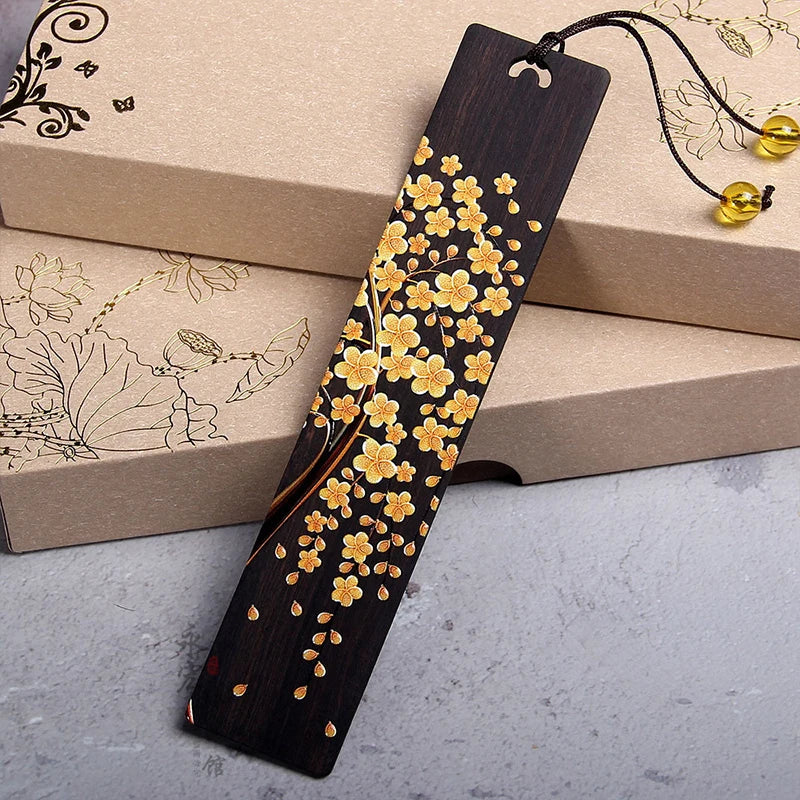 Retro Ebony Painted Golden Tree Wooden Bookmark Creative Chinese Style