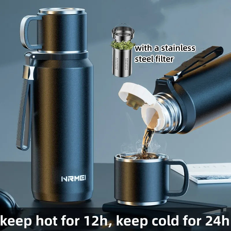 Double Wall Keep Hot and Cold Thermos Bottle Stainless Steel Insulated Bottles Vacuum Flask Large Thermos Cup with Tea Filter