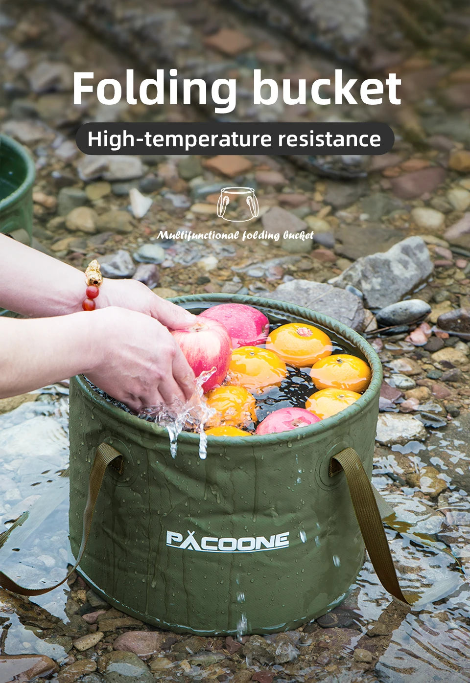 PACOONE Foldable Round Bucket Outdoor Travel Portable Water Basin Storage Bucket Camping Equipment