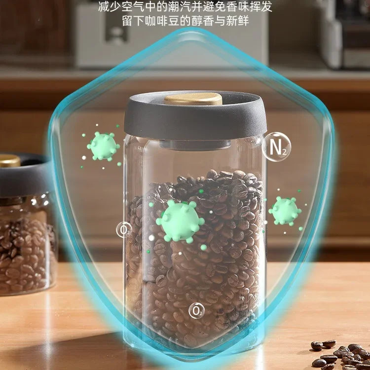 Coffee Jar Manual Vacuum Moisture Proproof Storage Jar Kitchen High Borosilicate Glass Tea Jar Coffee Bean Storage Sealed Jar