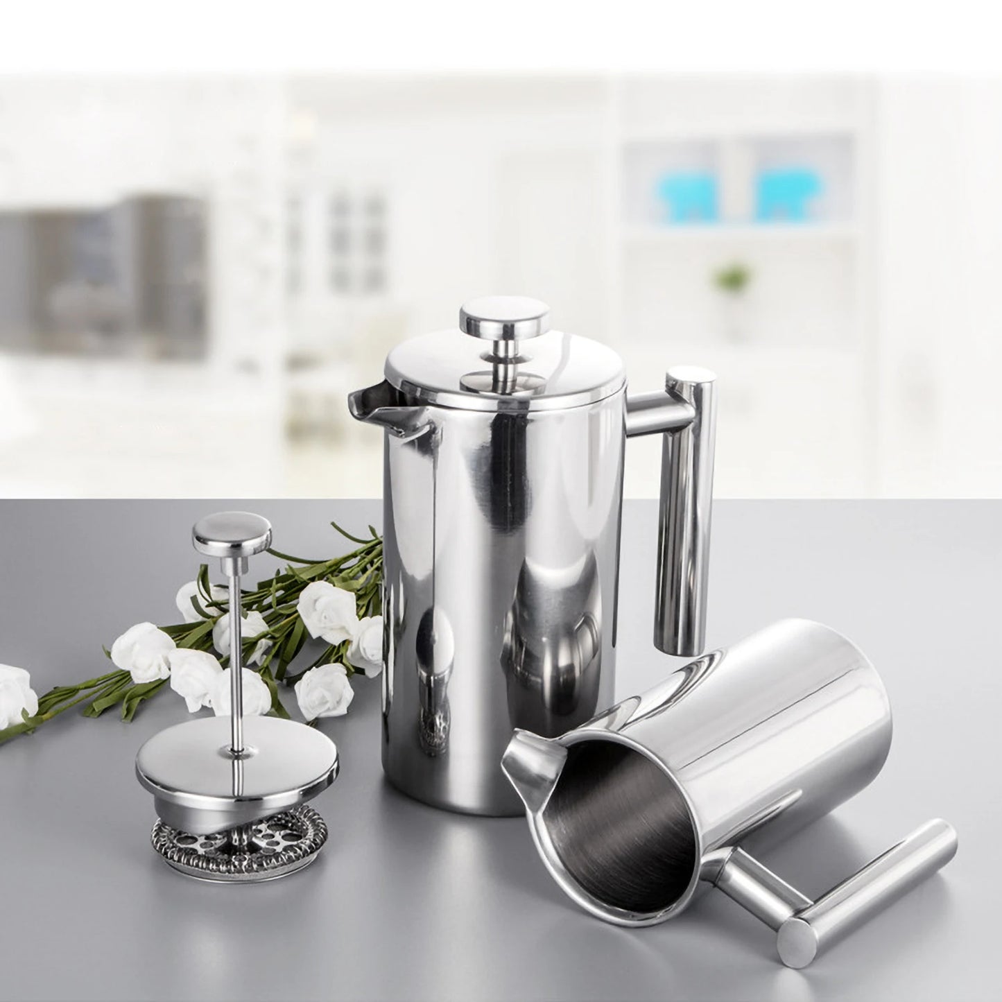 French Press Pot Filter Press Hand-made Coffee Pot Stainless Steel High Quality Double Walled Insulated 350ml/800ml/1000ml