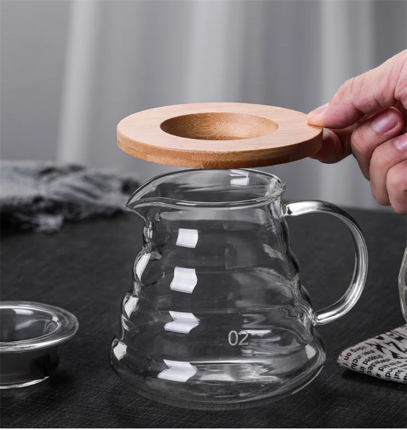 350/600/800ml Clear Glass Coffee Carafe Clouds Shape Glass Kettle Sharing Pot with Lids Coffee Pot for Pour Over Coffee Maker