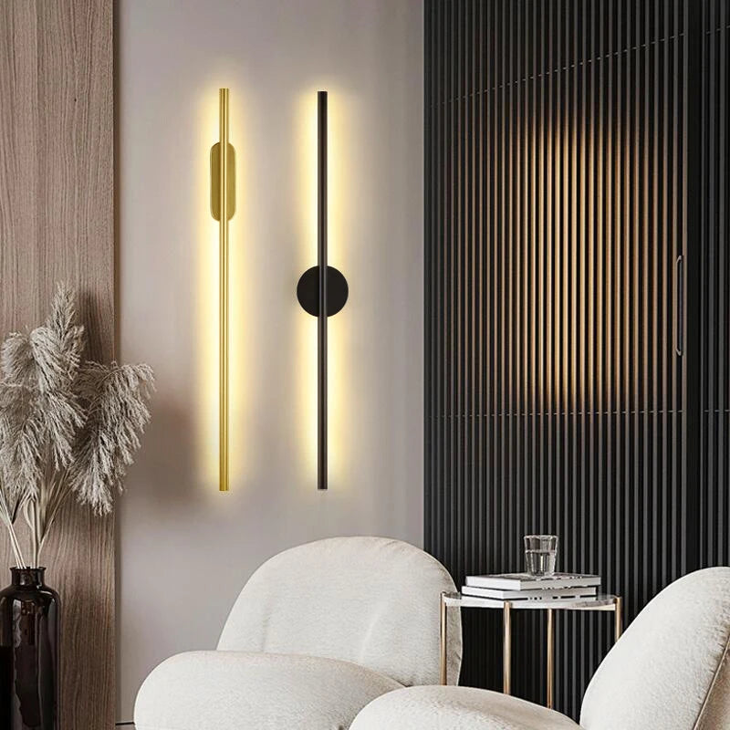 Modern LED Wall Lamp Aluminium Black Gold 60cm Long Strip Light For Bedroom Bedside Living Room Sofa Backwall Indoor Decoration