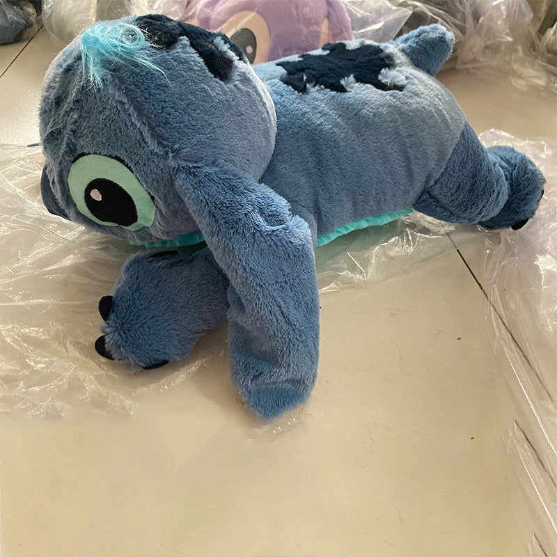 Disney 45/60/80cm Stitch Doll Plush Toys Lilo&Stitch Plush Stuffed Doll Soft Pillow Prone Posture Dark/Light Blue Cute