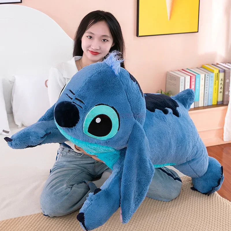 Disney 45/60/80cm Stitch Doll Plush Toys Lilo&Stitch Plush Stuffed Doll Soft Pillow Prone Posture Dark/Light Blue Cute