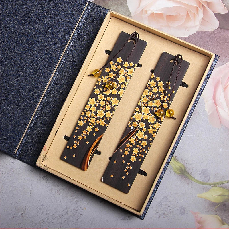 Retro Ebony Painted Golden Tree Wooden Bookmark Creative Chinese Style