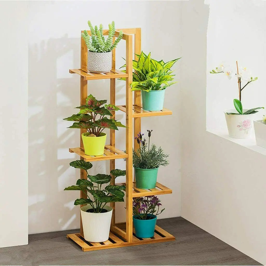 Bamboo Plant Stand Rack Multiple Flower Pot Holder Shelf Indoor Outdoor Planter Display Shelving Unit for Patio