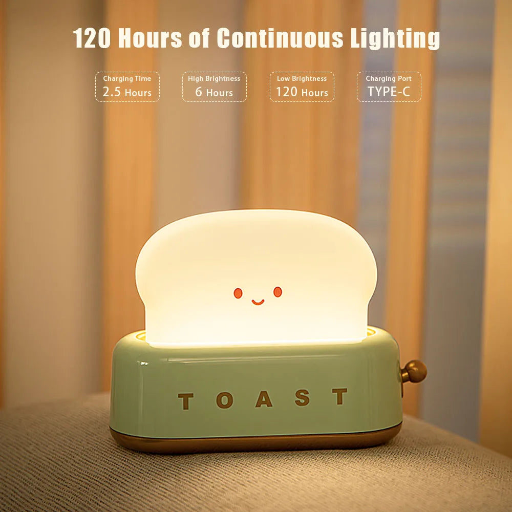 BANDIAN Toast Cartoon LED Night Light Cute Home Decor Kawaii Bread Table Lamps Night Portable Light with Timer Tiny Lamp