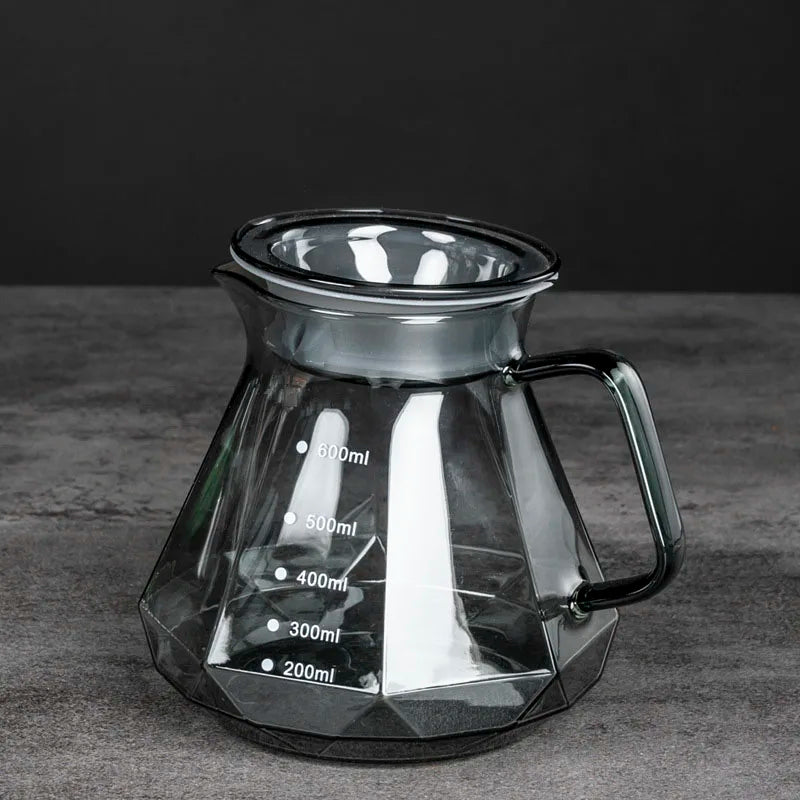 Clear Glass Coffee Carafe, Diamond Shaped Coffee Pot with Reusable Coffee Filter Cup, Standard Glass Coffee Pot