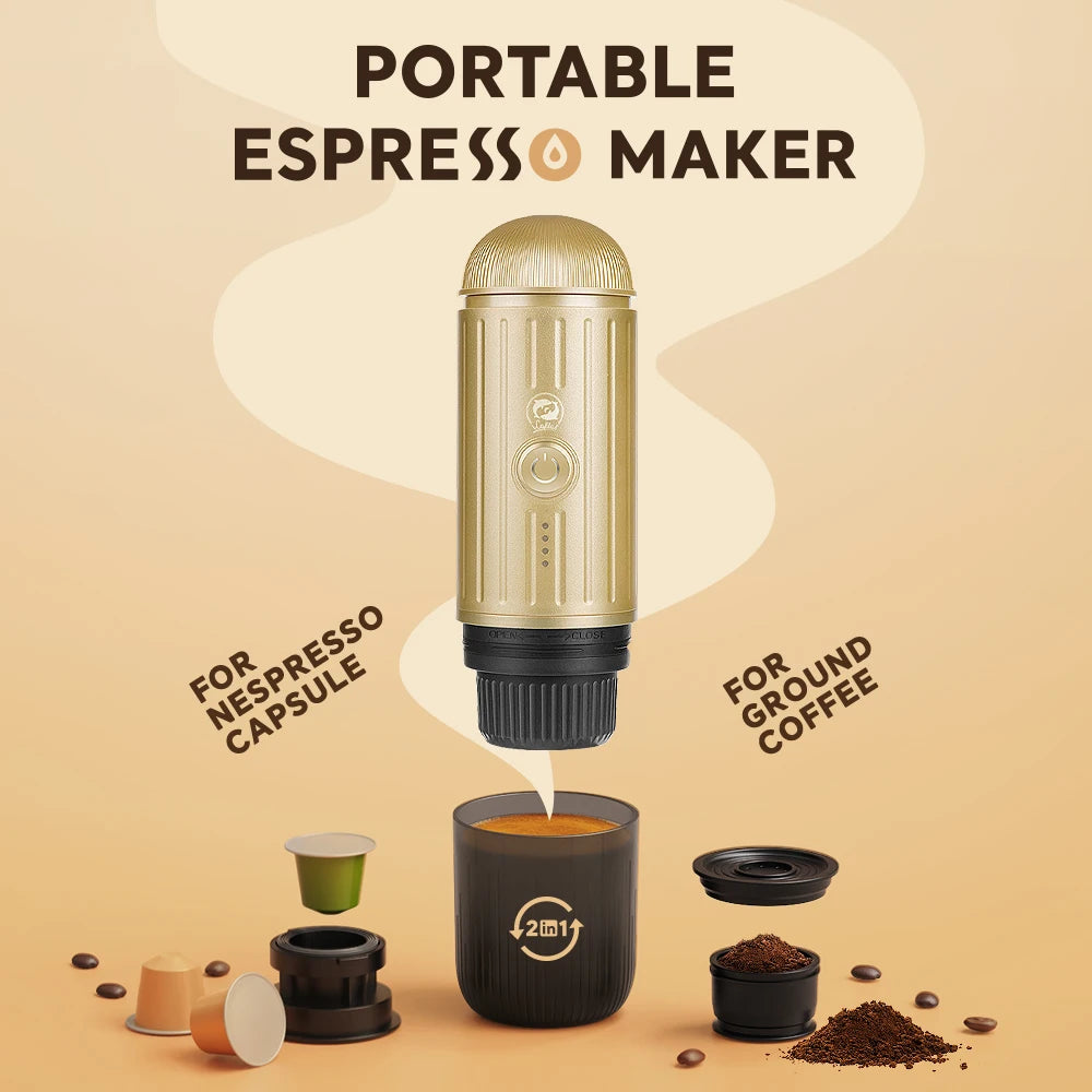 Wireless Electric Portable Espresso Coffee Machine for Car & Home Camping Coffee Maker 2 in 1 Capsule Powder Travel Coffee Maker