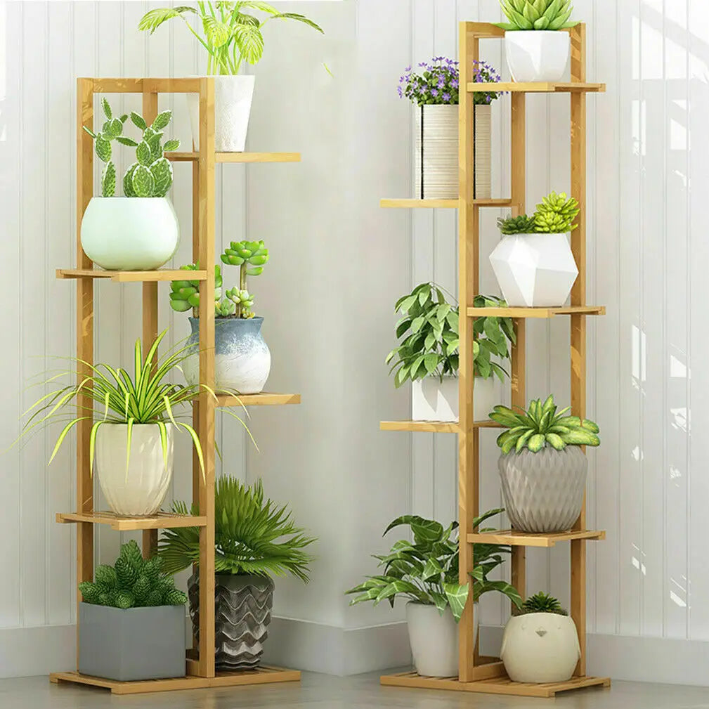 Bamboo Plant Stand Rack Multiple Flower Pot Holder Shelf Indoor Outdoor Planter Display Shelving Unit for Patio