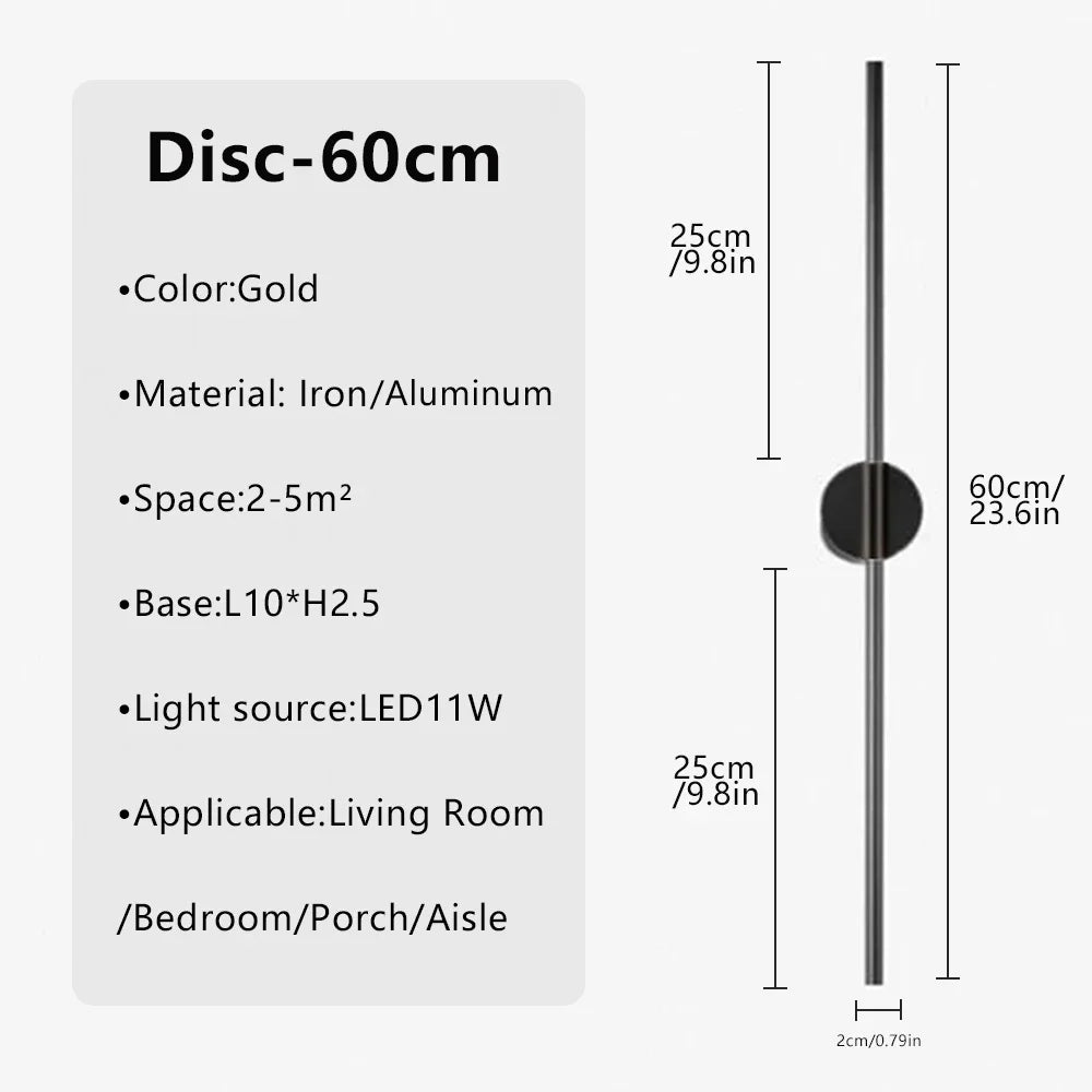 Modern LED Wall Lamp Aluminium Black Gold 60cm Long Strip Light For Bedroom Bedside Living Room Sofa Backwall Indoor Decoration