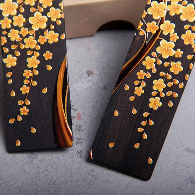 Retro Ebony Painted Golden Tree Wooden Bookmark Creative Chinese Style