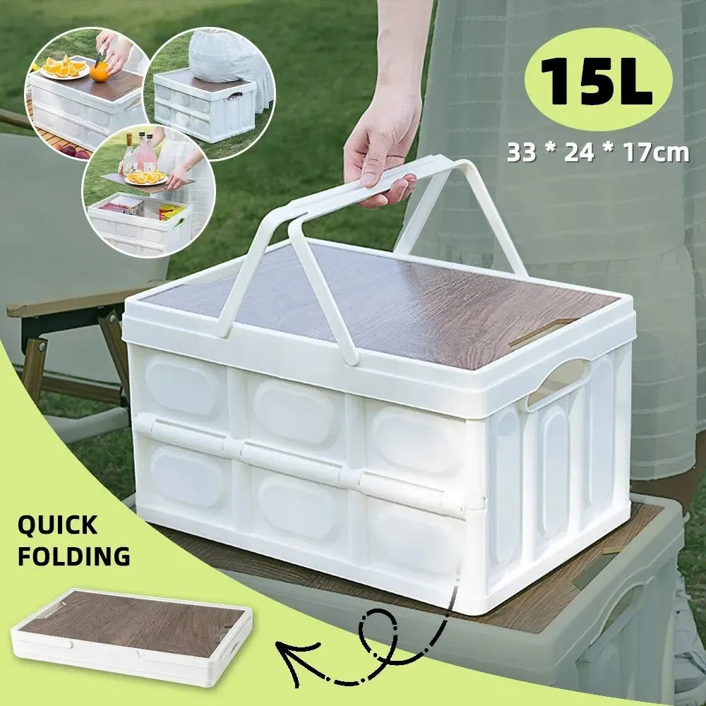 1 Outdoor Camping Storage Box With Handle, 15L Foldable Storage Box, Portable Camping And Picnic Storage Box, Car Luggage