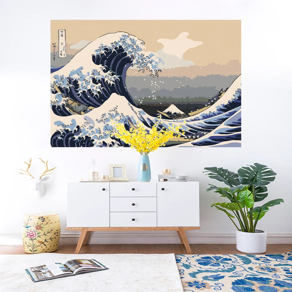 Japan Tapestry The Great Wave Of Kanagawa Printed Wall Hanging Carpets Bedroom Or Home For Decoration