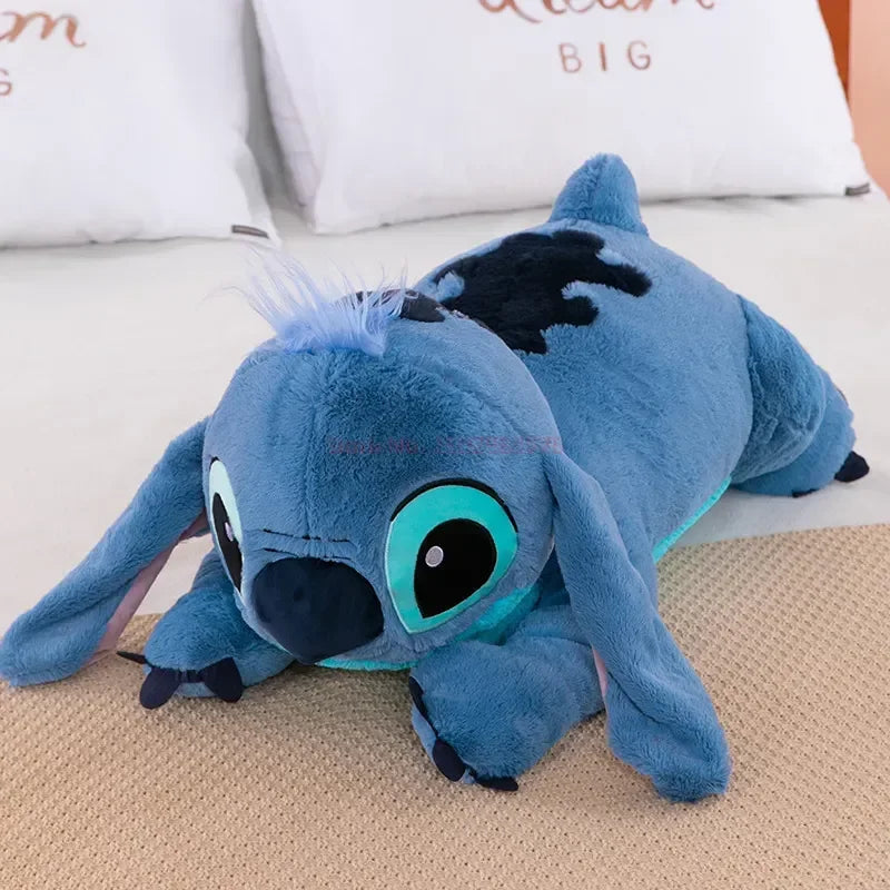 Disney 45/60/80cm Stitch Doll Plush Toys Lilo&Stitch Plush Stuffed Doll Soft Pillow Prone Posture Dark/Light Blue Cute