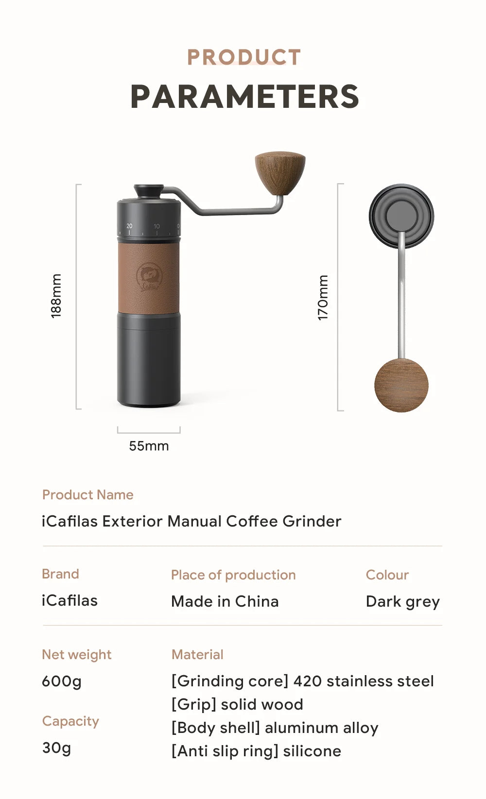 iCafilas Upgrade Manual Coffee Grinder Professional 420 Stainless Steel 7 Core Burrs Coffee Beans Grinder Handmade Coffee Tools