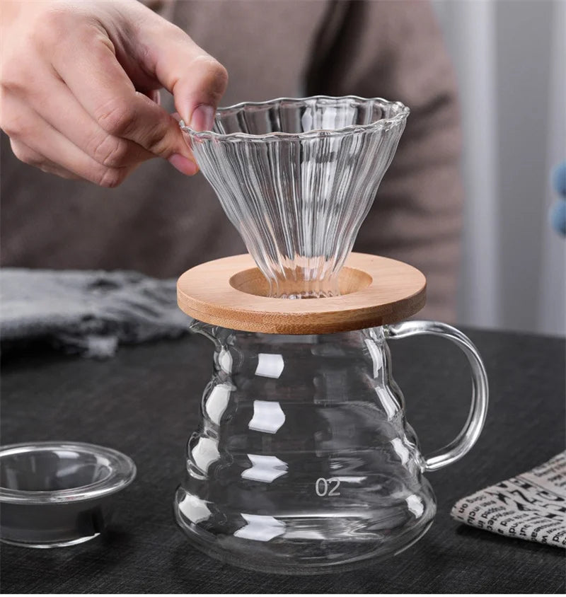 350/600/800ml Clear Glass Coffee Carafe Clouds Shape Glass Kettle Sharing Pot with Lids Coffee Pot for Pour Over Coffee Maker