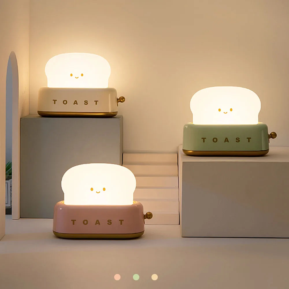 BANDIAN Toast Cartoon LED Night Light Cute Home Decor Kawaii Bread Table Lamps Night Portable Light with Timer Tiny Lamp