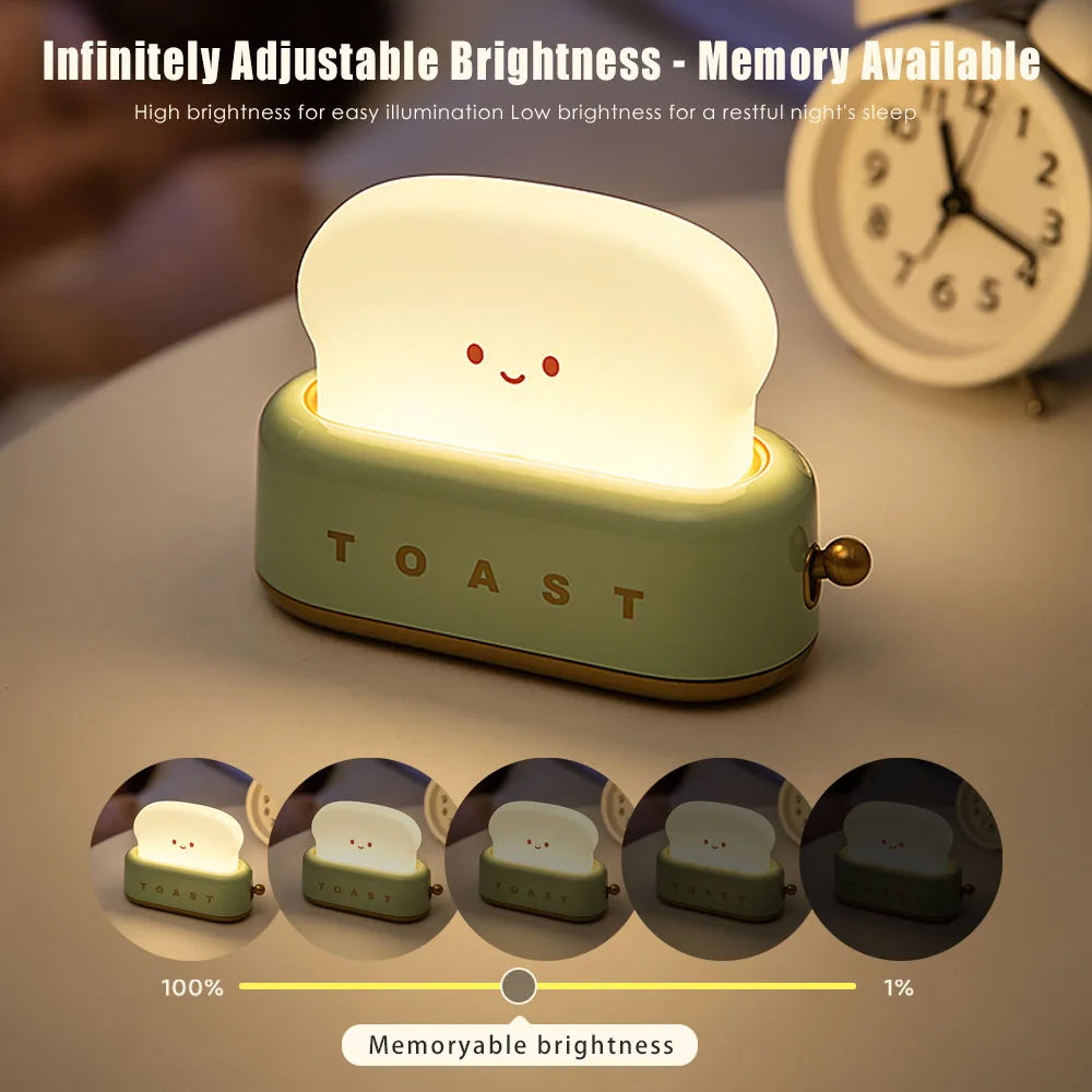 BANDIAN Toast Cartoon LED Night Light Cute Home Decor Kawaii Bread Table Lamps Night Portable Light with Timer Tiny Lamp