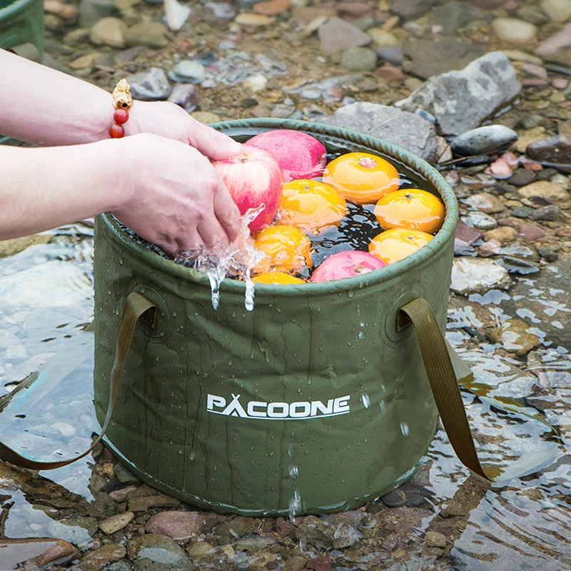 PACOONE Foldable Round Bucket Outdoor Travel Portable Water Basin Storage Bucket Camping Equipment