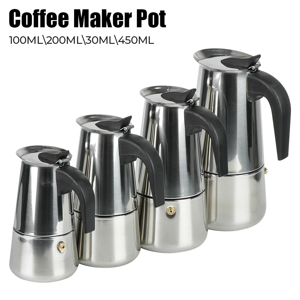 Coffee Maker Pot Moka Coffee Maker Stainless Steel 2/4/6/9 Cups Mocha Espresso Latte Stovetop Filter Coffee Pot for Kitchen