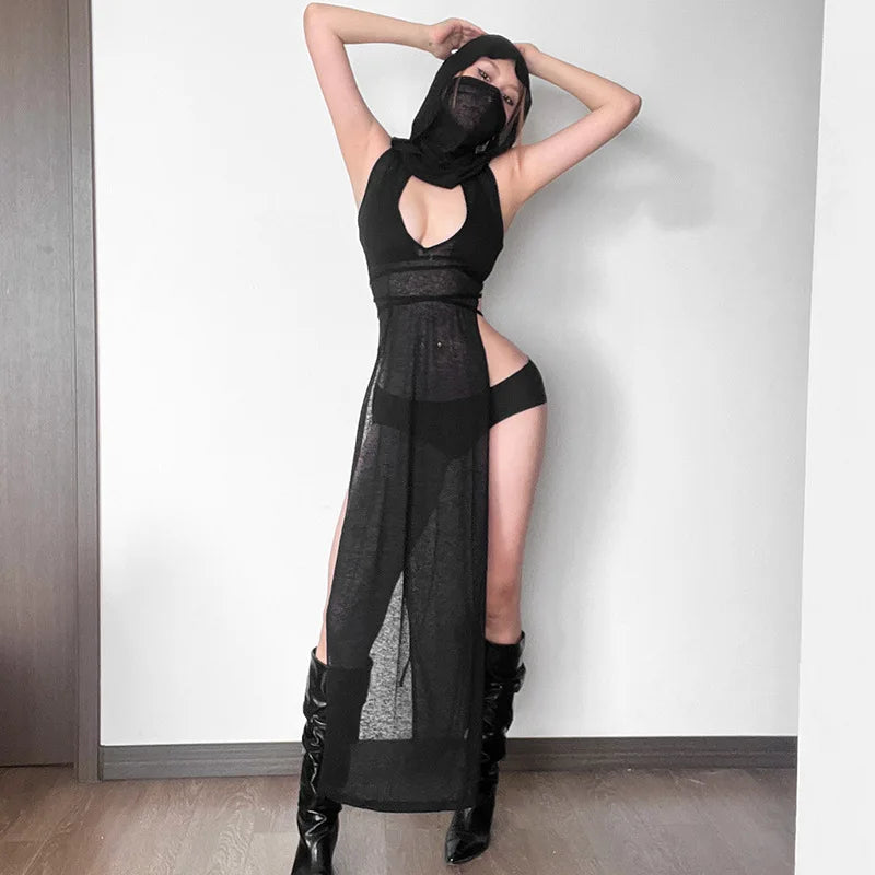 2024NEW Sexy Witch Cosplay For Woman Assassin Cosplay Black Hooded Dress Sexy Halloween Costumes For Adults Gohst Bride