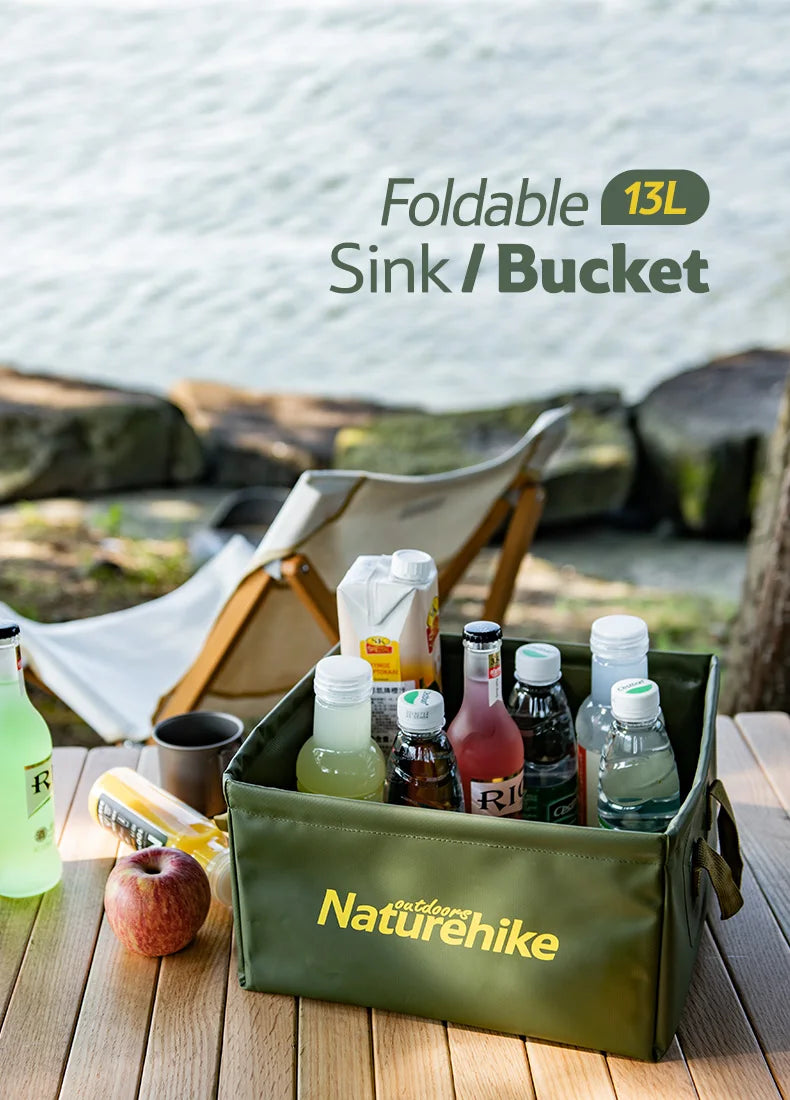 Naturehike 2024 New 13L Foldable Square Water Sink Bucket Storage Bag Travel Portable Outdoor Durable Camping Hiking kamp