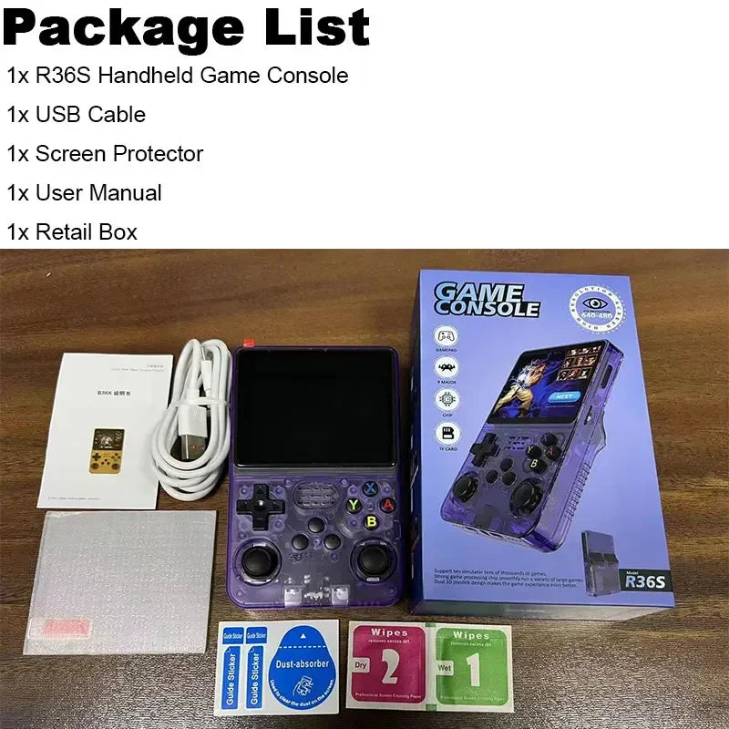 Linux System R36S Retro Handheld Video Game Console 3.5 Inch IPS 64G/128G Retro Games Screen Open Source Portable Video Player